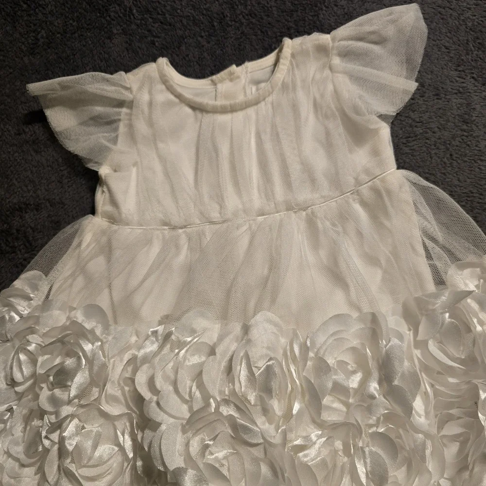 Nannette‎ Baby White 3D Rosette Tulle Dress 6-9M Special Occasion Flower Girl